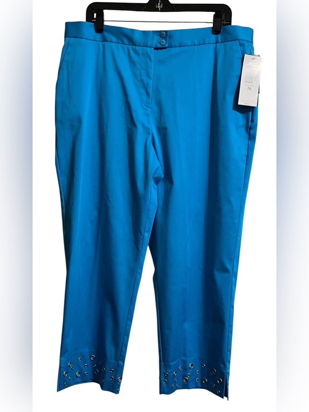 NWT Peter Nygard Women’s Blue Lagoon Pants Capris Silver Grommets Accents 16